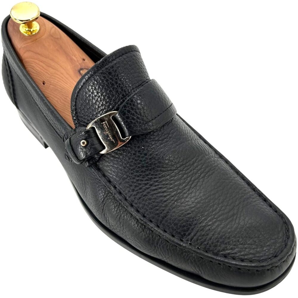 Salvatore Ferragamo Italy Men 8.5 Black Pebble Grain Leather Dress Shoes Loafers